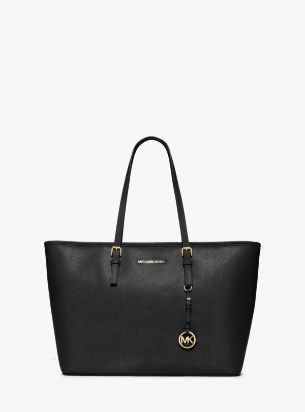 Damske Prenosná Taška Michael Kors Jet Set Medium Saffiano Leather Top-Zip Čierne - Kabelky Michael Kors Akcia | CVPDU-0461
